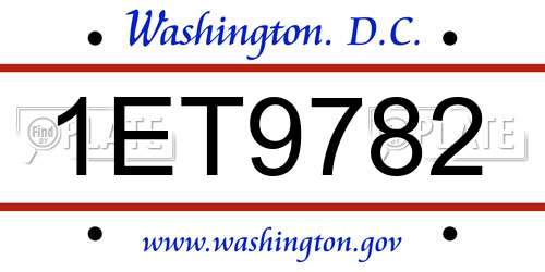 1ET9782 District Of Columbia License Plate