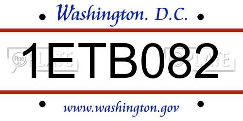 1ETB082 District Of Columbia License Plate