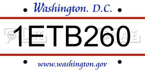 1ETB260 District Of Columbia License Plate