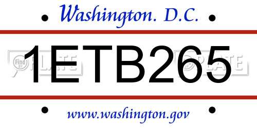 1ETB265 District Of Columbia License Plate