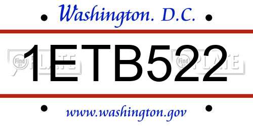 1ETB522 District Of Columbia License Plate