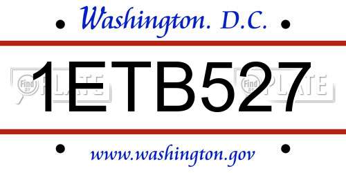 1ETB527 District Of Columbia License Plate
