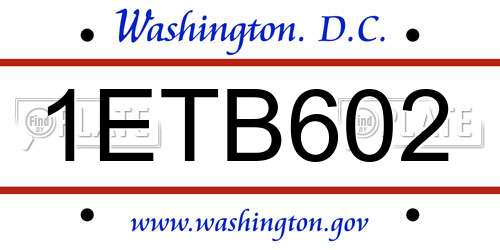 1ETB602 District Of Columbia License Plate
