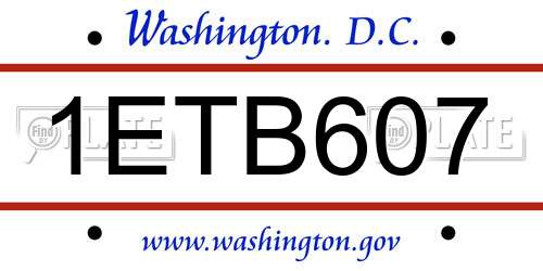 1ETB607 District Of Columbia License Plate