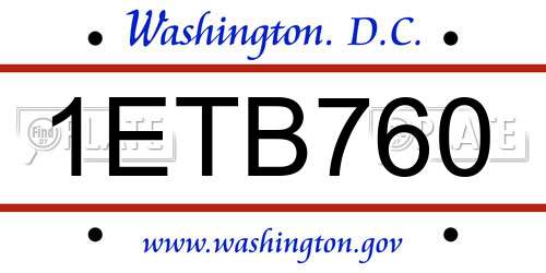 1ETB760 District Of Columbia License Plate