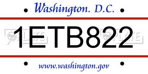 1ETB822 District Of Columbia License Plate