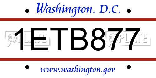 1ETB877 District Of Columbia License Plate