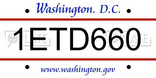 1ETD660 District Of Columbia License Plate