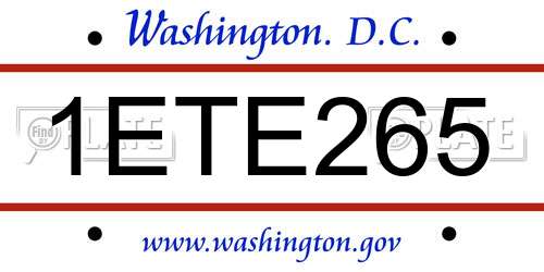 1ETE265 District Of Columbia License Plate