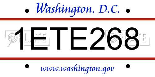 1ETE268 District Of Columbia License Plate
