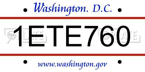1ETE760 District Of Columbia License Plate