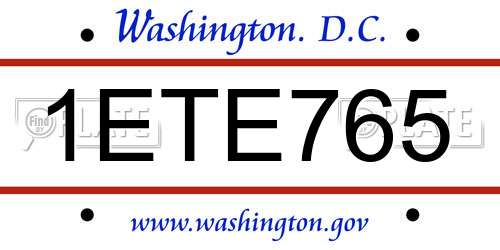 1ETE765 District Of Columbia License Plate