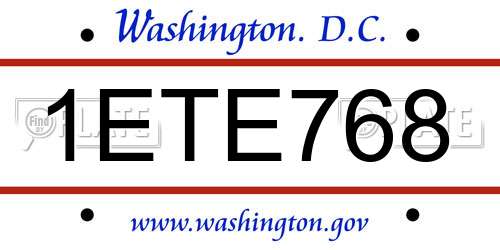1ETE768 District Of Columbia License Plate