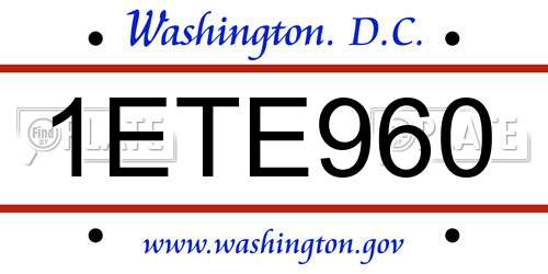 1ETE960 District Of Columbia License Plate