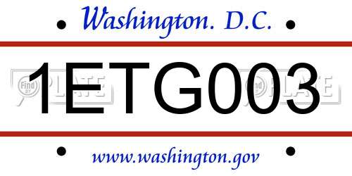1ETG003 District Of Columbia License Plate