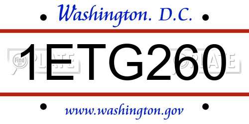 1ETG260 District Of Columbia License Plate