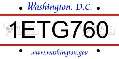 1ETG760 District Of Columbia License Plate