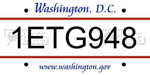 1ETG948 District Of Columbia License Plate