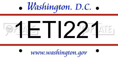 1ETI221 District Of Columbia License Plate