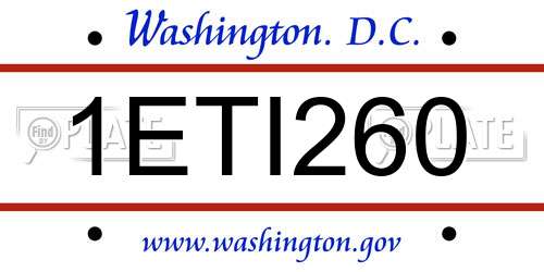 1ETI260 District Of Columbia License Plate