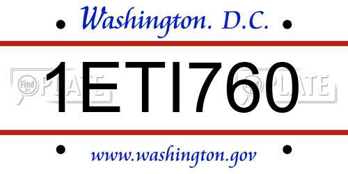 1ETI760 District Of Columbia License Plate