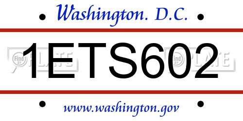 1ETS602 District Of Columbia License Plate