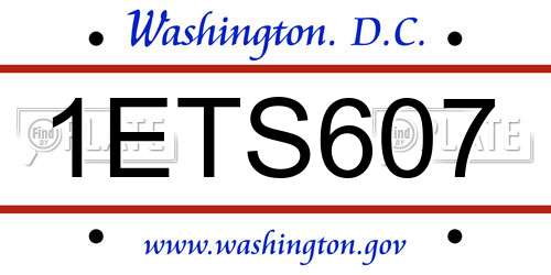 1ETS607 District Of Columbia License Plate