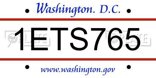1ETS765 District Of Columbia License Plate