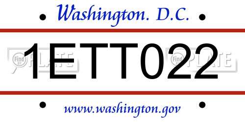 1ETT022 District Of Columbia License Plate