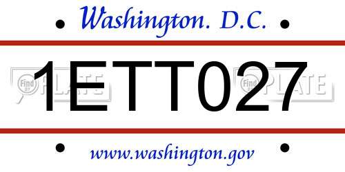 1ETT027 District Of Columbia License Plate