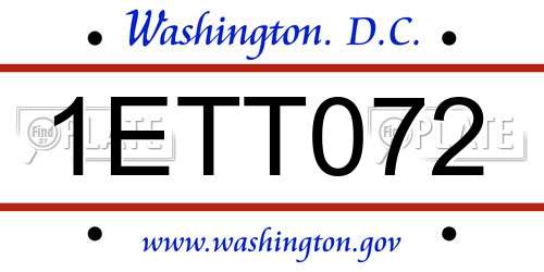 1ETT072 District Of Columbia License Plate