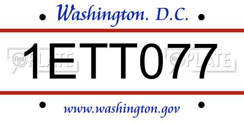 1ETT077 District Of Columbia License Plate