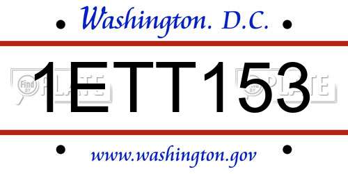 1ETT153 District Of Columbia License Plate