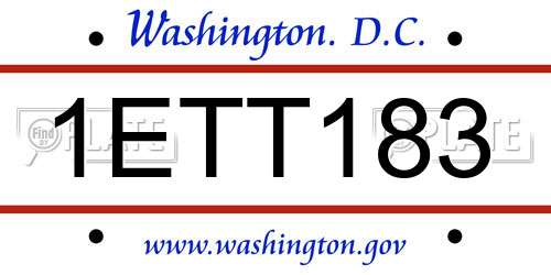 1ETT183 District Of Columbia License Plate