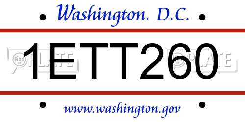 1ETT260 District Of Columbia License Plate