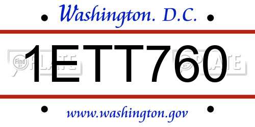 1ETT760 District Of Columbia License Plate