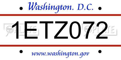 1ETZ072 District Of Columbia License Plate