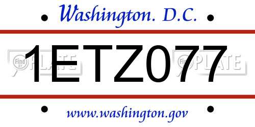 1ETZ077 District Of Columbia License Plate