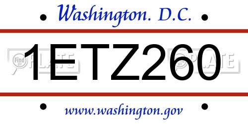 1ETZ260 District Of Columbia License Plate