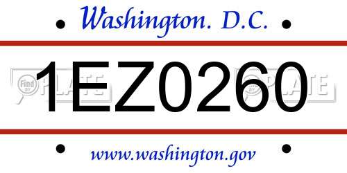 1EZ0260 District Of Columbia License Plate