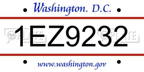 1EZ9232 District Of Columbia License Plate