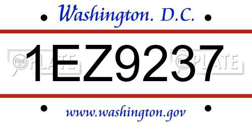 1EZ9237 District Of Columbia License Plate