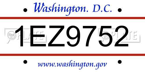 1EZ9752 District Of Columbia License Plate