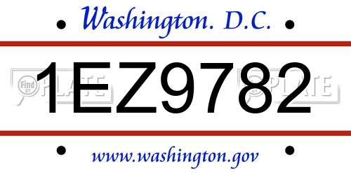 1EZ9782 District Of Columbia License Plate