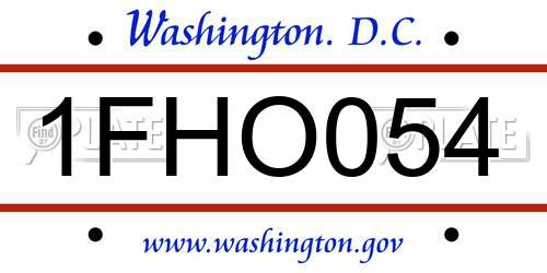 1FHO054 District Of Columbia License Plate