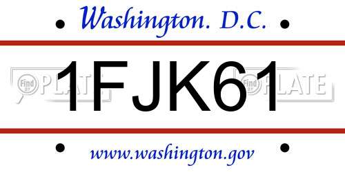 1FJK61 District Of Columbia License Plate