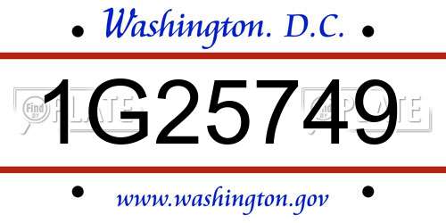 1G25749 District Of Columbia License Plate