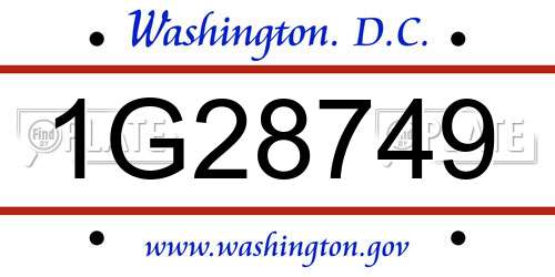 1G28749 District Of Columbia License Plate