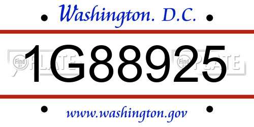 1G88925 District Of Columbia License Plate