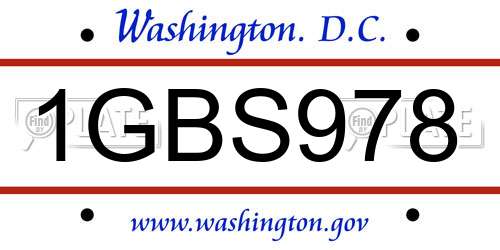 1GBS978 District Of Columbia License Plate